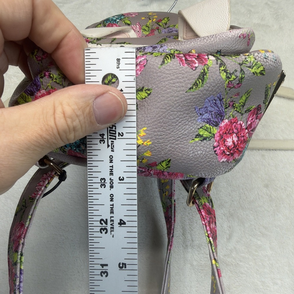 Betsey Johnson Floral Puppy Dog Face Mini Backpack Gray Pink Roses Kitsch Bag - Picture 4 of 10